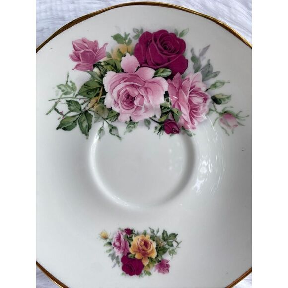 Vintage Golden Crown Fine Bone China Rose Teacup And Saucer Set - Picture 6 of 12